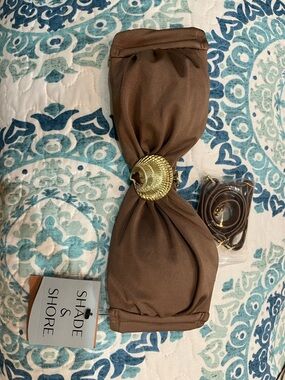 Shade & Shore Brown Bandeau Top with Gold Medallion Accent
